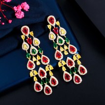 Multicolor CZ Dangle Tassel Water Drop Long Big Chandelier Earrings for Women En - £20.39 GBP
