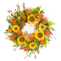 22&quot; Green and Yellow Artificial Summer Sunflower Wreath - £71.11 GBP
