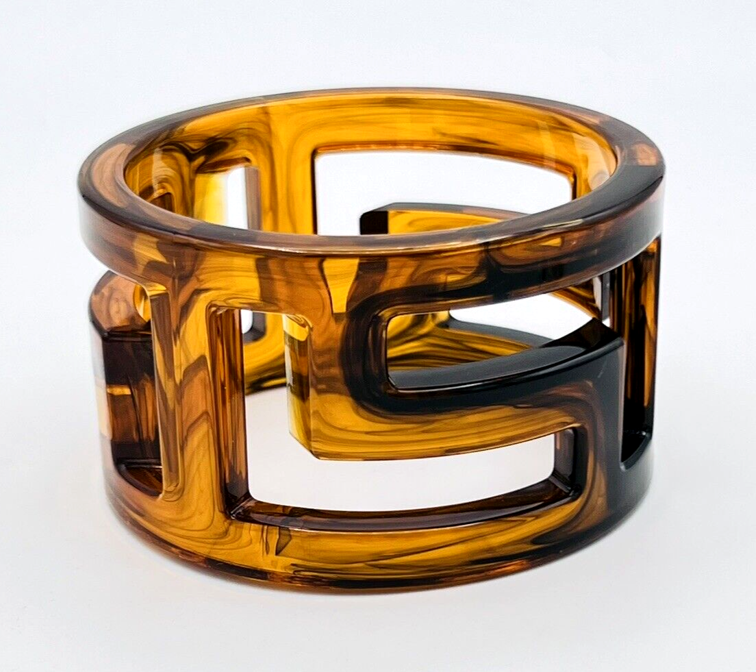 Primary image for Vintage Root Beer Lucite Swirl Geometric Wide Bangle Bracelet