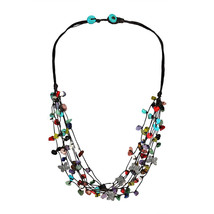 Pewter Butterfly Multicolor Stone Cluster Strands Necklace - £24.76 GBP