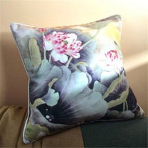 Summer Lotus Flowers Cotton Fabric Throw Pillow Covers Sofa Cushion Cover Case - £16.43 GBP