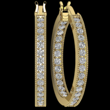 2Ct Lab Created Round Cut Diamond Women&#39;s Hoop Earrings 14k Yellow Gold Plated - £77.78 GBP