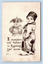 Artist Signed Wall Dutch Comic Vonder Vot Feller Kissing Her 1911 DB Postcard N9 - £8.53 GBP