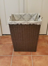 Brown Rattan Wicker w/ Fabric Cloth Bag Insert Laundry Basket Hamper w/ ... - $29.65