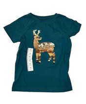 Cat And Jack XS (4-5) Girls Reindeer  Tee Shirt With Gold Sparks Color Green - £11.09 GBP