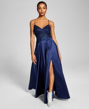 NWT Blondie Nites Juniors&#39; Lace-Up-Back Gown Color Navy Size 3 - £27.39 GBP