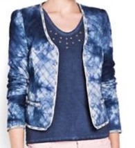 Mango MNG Casual Quilted Jacket Beaded Tie Dye Womens XS Blue Open Front... - $23.51