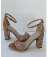 SAM EDELMEN Yaro Ankle Strap Cork Open Toe Chunky Heel Office Chic Party Sandals - $59.99