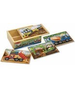 Melissa &amp; Doug 4 Wooden Jigsaw Puzzles In A Box - Bus/Train/Fire/Race Ve... - £13.90 GBP