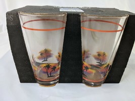 Joe Boxer Palm Trees Sunset Glasses Cup Lot of 4 16 oz Drinkware - £25.40 GBP