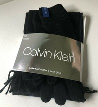 Calvin Klein Women&#39;s 2 PC Varsity CK Scarf, Knit Touch Glove, Adrenaline Blue - £11.21 GBP