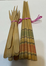 Decorative Bamboo Chopsticks Lot of 10 and Bamboo Two Prong Forks Lot of 8 - £11.69 GBP