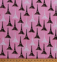 Cotton Eiffel Tower Paris Travel Polka Dots Pink Cotton Fabric Print BTY D761.34 - £7.95 GBP