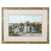 &quot;The Berry Pickers&quot; by Jennie Brownscombe Colored Aquatint Etching Framed 33x44 - £183.92 GBP