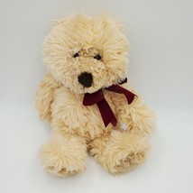 Vintage Chosun International shaggy Cream BEAR Plush w/ Red Cranberry BO... - £12.36 GBP