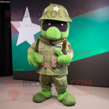 Green American Soldier mascot costume character dressed with a Jacket and Scarf  - $1,309.00