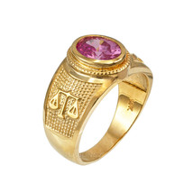 10K Gold Libra Zodiac Sign October Birthstone Pink CZ Ring - £384.36 GBP
