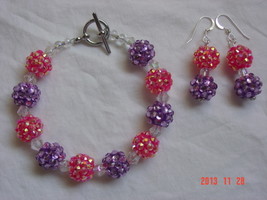 Purple and Pink Bracelet &amp; Earring Set  - £11.71 GBP