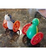 Lot 2 Vintage Nodder Toy Plastic PENGUINS WHEELS Celluloid 2.25&quot; x 2&quot; - £37.30 GBP