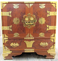 Vintage Burl Wood And Brass Asian Tansu Campaign Style Chest circa 1970&#39;s - £632.46 GBP