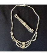 Vintage Kramer New York Choker Necklace Bracelet Set Clear Rhinestones S... - £77.22 GBP