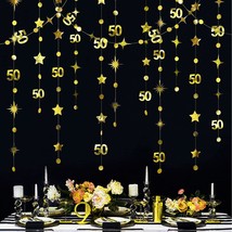 Gold 50Th Birthday Decorations Number 50 Circle Dot Twinkle Star Garland Metalli - £20.44 GBP