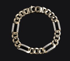 0.55 CT Men&#39;s Figaro Link Diamond Bracelet 14k Solid Yellow Gold 22 g 8.25&quot; - £2,481.83 GBP