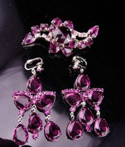 Vintage Juliana brooch / purple chandelier purple earrings / clip on statement  - £219.82 GBP