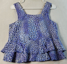 Rebecca Taylor Tank Top Womens Size 0 Blue Animal Print Silk Square Neck - $17.49
