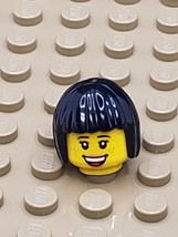 Lego Minifig Head Female Dual Side  Eyebrow Smile/Eyes Closed Black Hair... - £2.38 GBP