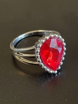 Red Rhinestone S925 Sterling Silver Woman Ring Size 9 - $14.85