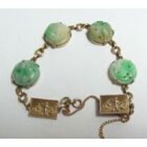 Antique Art Nouveau Egyptian Motif &amp; Molded Jadeite Bracelet - £209.73 GBP
