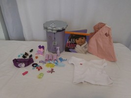 American Girl Salon Center Caddy Purple + White Terry Cloth Cape + Pleas... - £23.02 GBP
