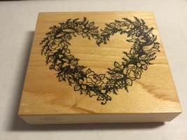 Crafting Wood Block Rubber Mounted Stamp Flowered Heart - £6.02 GBP