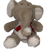 Plush stuffed Animal Elephant Kids Toy Collectibles Red Ribbon Gray White 9&quot; - $11.85