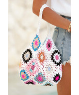 White Boho Floral Crochet Retro Hollowed Tote Bag - $40.74 CAD