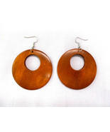 BIG EXOTIC MEDIUM DIRTY BLONDE / BROWN WOOD ROUND DANGLING WOODEN HOOP E... - $6.99