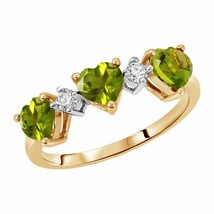 14K Solid Gold Rings With Diamonds &amp; Heart Peridots - £482.88 GBP