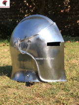 Medieval Epic Visored Barbuta Helmet Armor Silver - £155.82 GBP