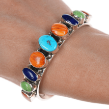 6 7/8&quot; Daniel Mike Navajo Silver multi-stone interior stamped cuff bracelet - $386.10