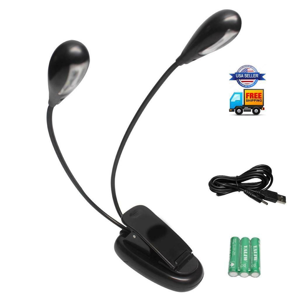 New Black Dual LED Music Stand Light Lamp Lighting w USB Wall Adapter, Batteries - $11.99