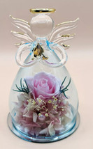 Forever Rose in Angel Glass Dome Cover Eternal Flowers Love, Angel Figurine - $12.86
