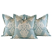 3 Pc Vicki Payne Free Spirit Aqua Damask Fleur De Lis Scroll Pillow Covers - £82.78 GBP