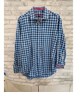 Robert Graham X Shirt Mens 2XL XXL Blue Plaid Long Sleeve Flip Cuff Oxford - $29.99