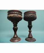 Pair of Handcarved Vintage Wooden Goblet Pyrography with Georgian Motif - €48,75 EUR
