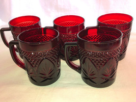 Five Ruby Red Cristal D&#39;arques Luminarc 3.75 Inch Glass Mugs France Mint - $29.99