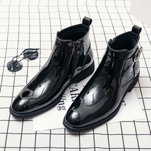 Right patent leather men boots zip buckle elegant sharp toe winter spring chelsea boots thumb200