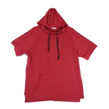 COOFANDY Men&#39;s XL Short Sleeve Red Sweatshirt Drawstring Hoodie Raw Cut Hem - £19.02 GBP