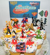 DC Super Hero Girls Deluxe Mini Cake Topper Set of 14 with 12 Figures - £12.74 GBP