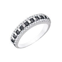 14K White Gold Plated Simulated Black Diamond Wedding Anniversary Ring Band - £50.23 GBP